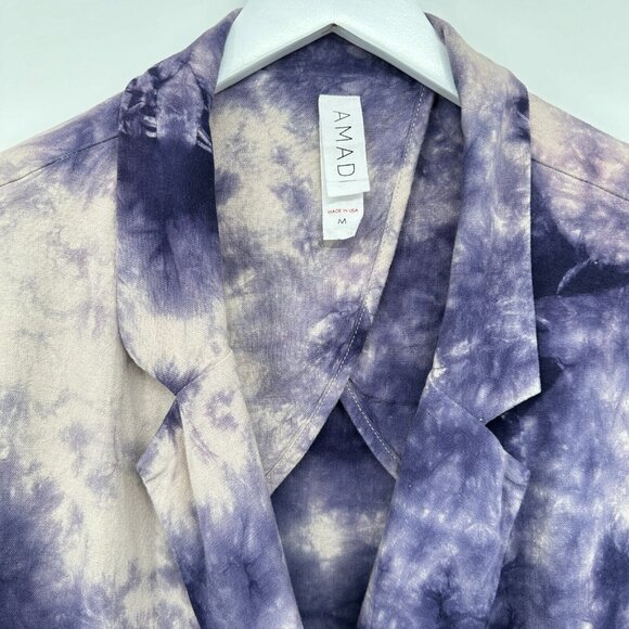 Amadi Anthropologie Blazer Jacket Medium‎ Purple Tie Dye Double Breasted Pockets - Picture 6 of 15